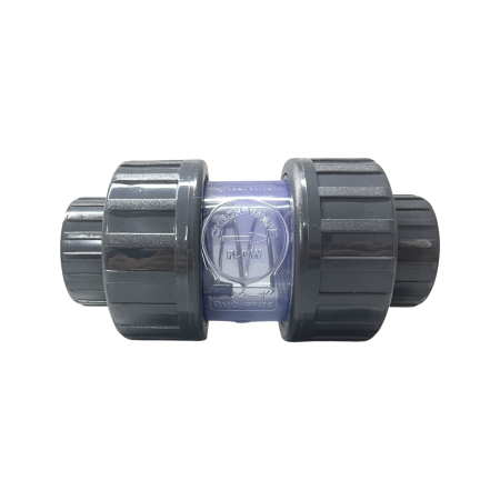 PVC Rückschlagventil transparent mit zwei Verschraubungen - klebemuffe x klebemuffe