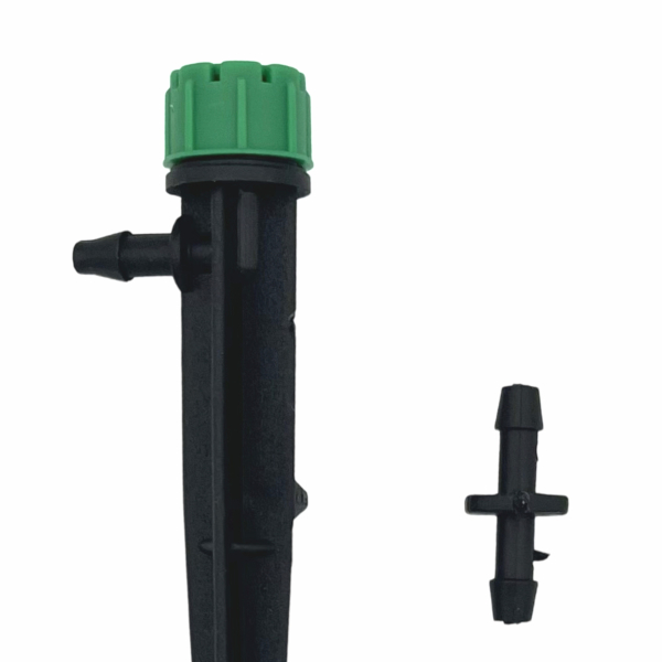 4/6 einstellbarer Tropfer 0-40 l/h mit integriertem Erdspieß und 4mm Steckanschluss