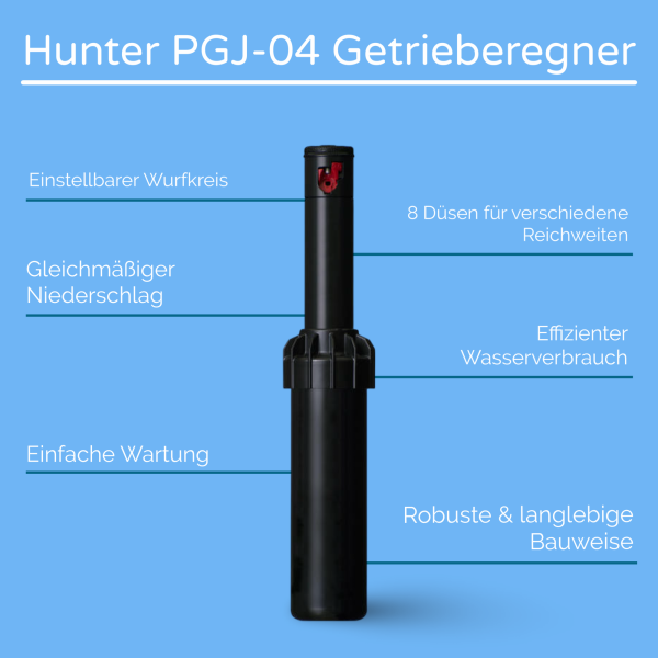 Hunter Voll-/Automatisches Bewässerungssystem 200 m² - Bewässerung mit PGJ Getrieberegner