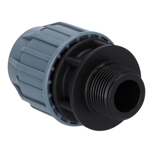 PP Klemmkupplung 20 mm x 3/4 AG – Klemm x Außengewinde | 16 bar Druck | PE-Rohr Fitting Schwarz/Blau Kupplung | Für Trinkwasser (DVGW/KIWA/WRAS/SVGW