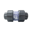 PVC Rückschlagventil transparent mit zwei Verschraubungen - klebemuffe x klebemuffe